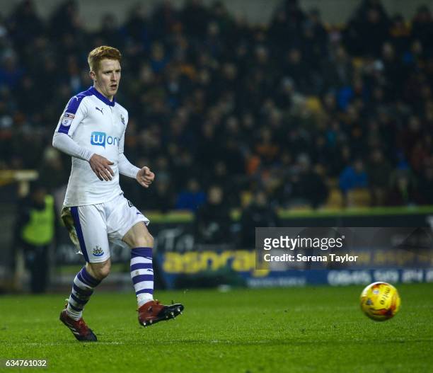 Jack Colback of Newcastle United passes the ball during the Sky Bet Championship match between Wolverhampton Wanderers and Newcastle United at...