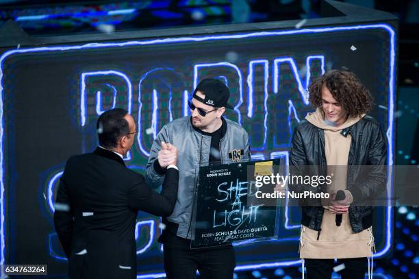 Robin Schulz and Cheat Codes attend the fourth night of the 67th Sanremo Festival 2017 at Teatro Ariston on February 10, 2017 in Sanremo, Italy.