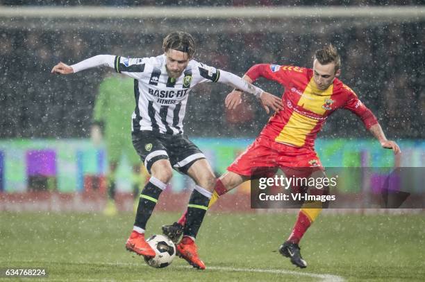 Tom Trybull of ADO Den Haag, Marcel Ritzmaier of Go Ahead Eaglesduring the Dutch Eredivisie match between Go Ahead Eagles and ADO Den Haag at The...