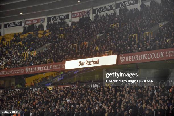 Minute tribute to 'Our Rachael' Rachael Heyhoe Flint during the Sky Bet Championship match between Wolverhampton Wanderers and Newcastle United at...