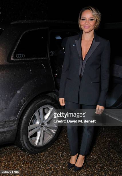 Carmen Ejogo arrives in an Audi at the BAFTA Nespresso Nominees' Party at Kensington Palace on February 11, 2017 in London, England.
