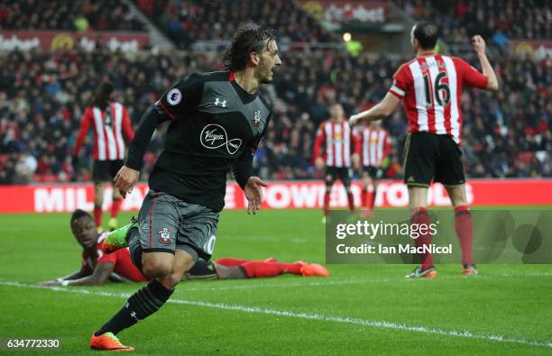 Manolo Gabbiadini of Southhampton celebrates his first goal of the game during the Premier League match between Sunderland and Southampton at Stadium...