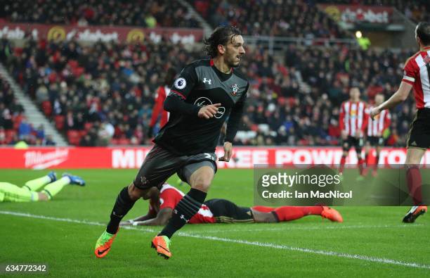 Manolo Gabbiadini of Southhampton celebrates his first goal of the game during the Premier League match between Sunderland and Southampton at Stadium...