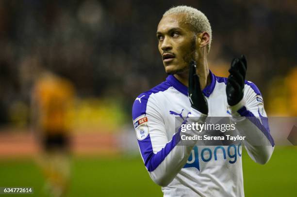 Yoan Gouffran of Newcastle United claps the fans after Newcastle win the Sky Bet Championship match between Wolverhampton Wanderers and Newcastle...