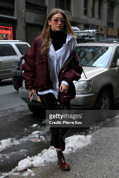 Gigi Hadid is seen on February 11, 2017 in New York City.