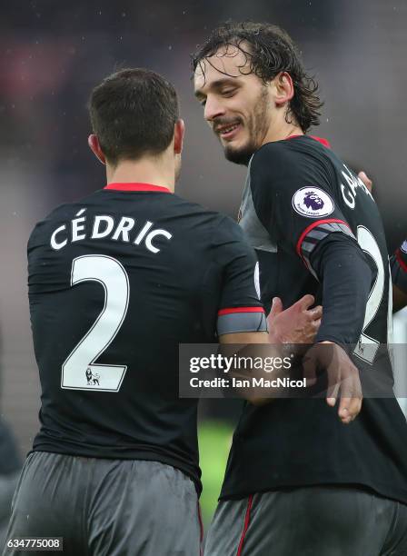 Manolo Gabbiadini of Southhampton celebrates his first goal during the Premier League match between Sunderland and Southampton at Stadium of Light on...