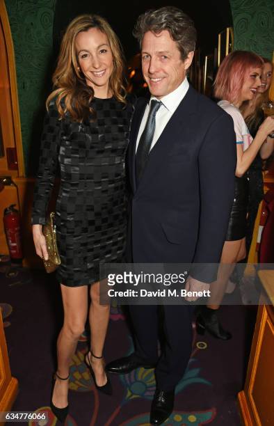 Hugh Grant and Anna Elisabet Eberstein attend a pre BAFTA party hosted by Charles Finch and Chanel at Annabel's on February 11, 2017 in London,...