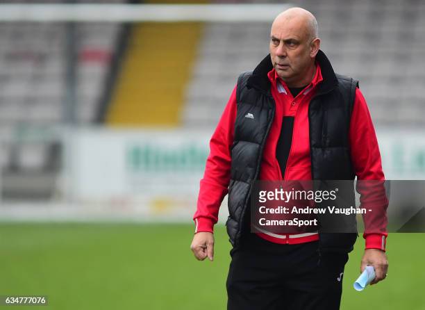 Woking manager Garry Hill during the Vanarama National League match between Lincoln City and Woking at Sincil Bank Stadium on February 11, 2017 in...