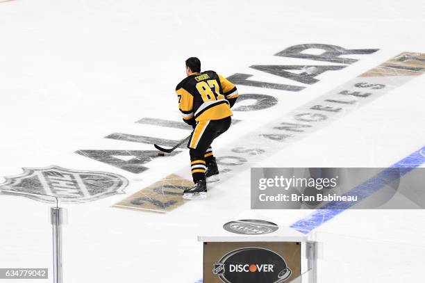 Sidney Crosby of the Pittsburgh Penguins competes during the Discover Shootout as part of the 2017 Coors Light NHL All-Star Skills Competition at...