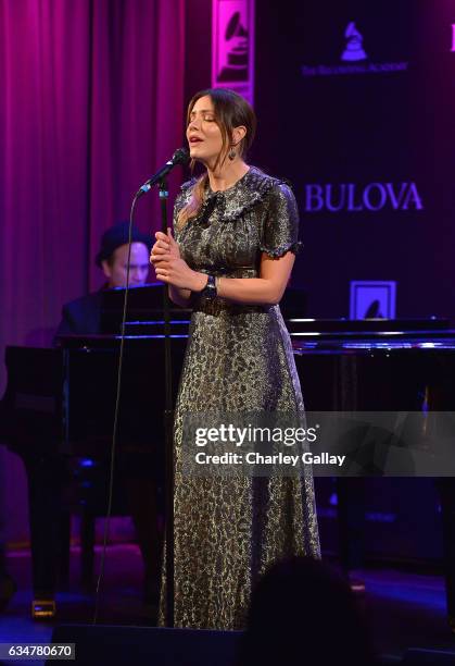 Katharine McPhee performs at the Bulova x GRAMMY Brunch in the Clive Davis Theater at The GRAMMY Museum on February 11, 2017 in Los Angeles,...