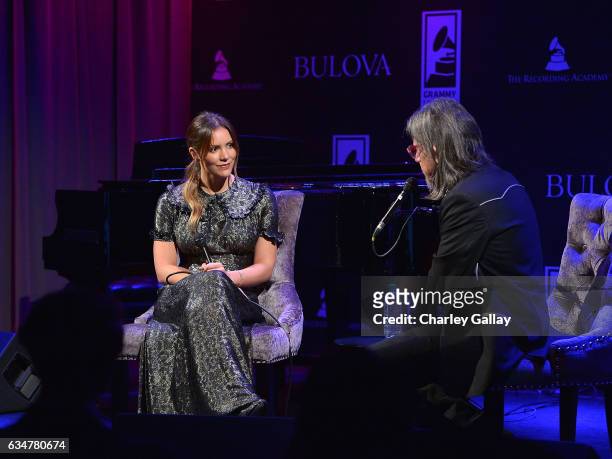 Katharine McPhee and GRAMMY Foundation Vice President Scott Goldman participate in a Q&A at the Bulova x GRAMMY Brunch in the Clive Davis Theater at...