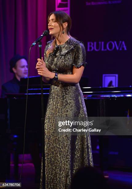 Katharine McPhee performs at the Bulova x GRAMMY Brunch in the Clive Davis Theater at The GRAMMY Museum on February 11, 2017 in Los Angeles,...