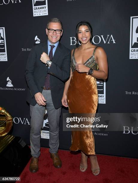 Managing Director Bulova U.S. Michael Benavente and Hannah Bronfman attend the Bulova x GRAMMY Brunch at The GRAMMY Museum on February 11, 2017 in...