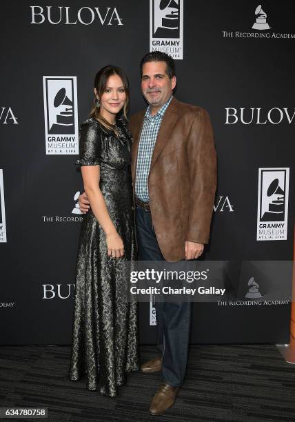 Katharine McPhee and President of Citizen Watch America, Bulova Jeffrey Cohen attend the Bulova x GRAMMY Brunch in the Clive Davis Theater at The...