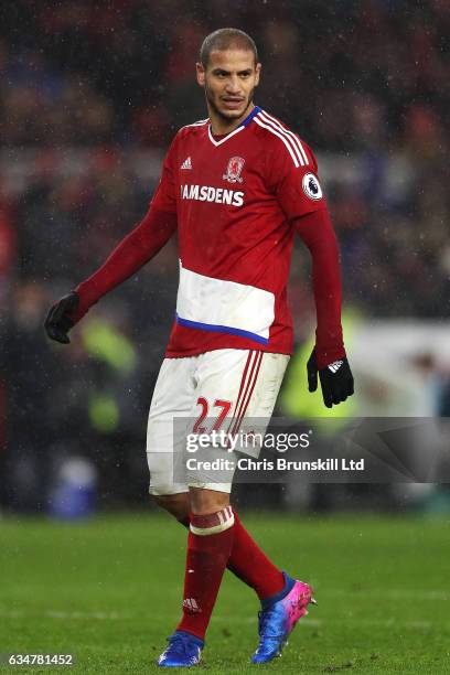 Adlene Guedioura of Middlesbrough looks on during the Premier League match between Middlesbrough and Everton at Riverside Stadium on February 11,...