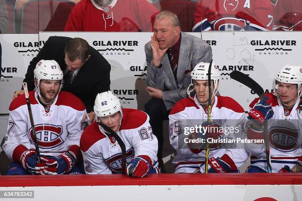 Head coach Michel Therrien of the Montreal Canadiens watches from the bench during the first period of the NHL game against the Arizona Coyotes at...