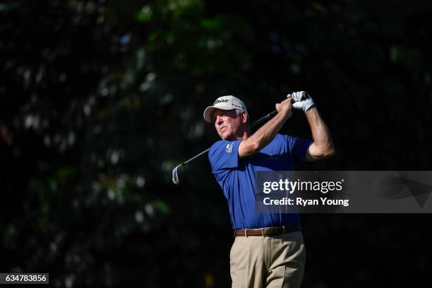 Jay Haas tees off on the 16th hole during the second round of the PGA TOUR Champions Allianz Championship at The Old Course at Broken Sound on...