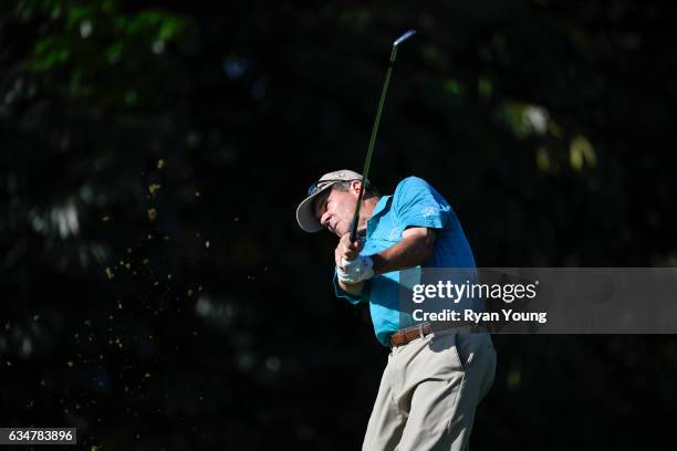 Scott Dunlap tees off on the 16th hole during the second round of the PGA TOUR Champions Allianz Championship at The Old Course at Broken Sound on...