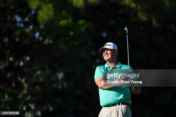 Jay Don Blake tees off on the 16th hole during the second round of the PGA TOUR Champions Allianz Championship at The Old Course at Broken Sound on...