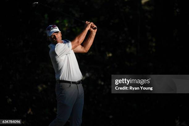 Tom Byrum tees off on the 18th hole during the second round of the PGA TOUR Champions Allianz Championship at The Old Course at Broken Sound on...