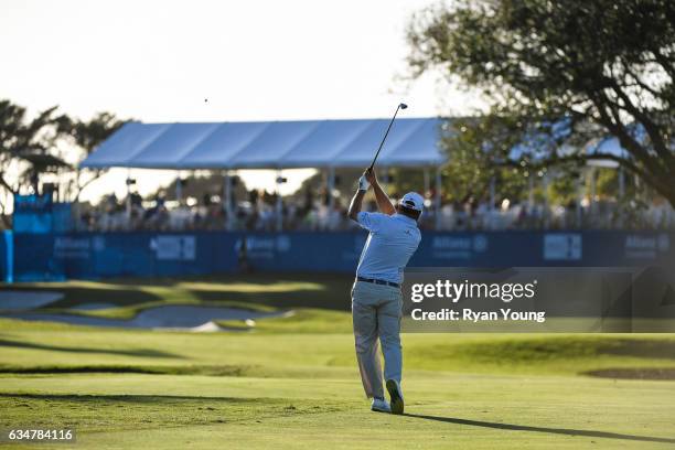 Olin Browne plays his second shot on the 18th hole during the second round of the PGA TOUR Champions Allianz Championship at The Old Course at Broken...