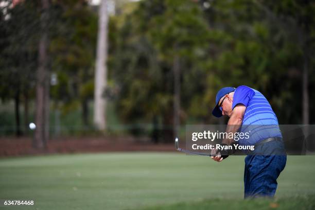 Sandy Lyle plays a bunker shot on the 11th hole during the second round of the PGA TOUR Champions Allianz Championship at The Old Course at Broken...