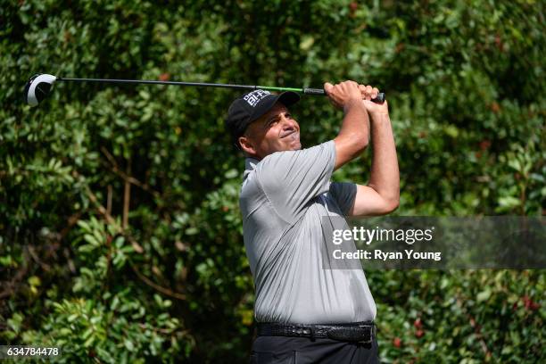 Rocco Mediate tees off on the 15th hole during the second round of the PGA TOUR Champions Allianz Championship at The Old Course at Broken Sound on...