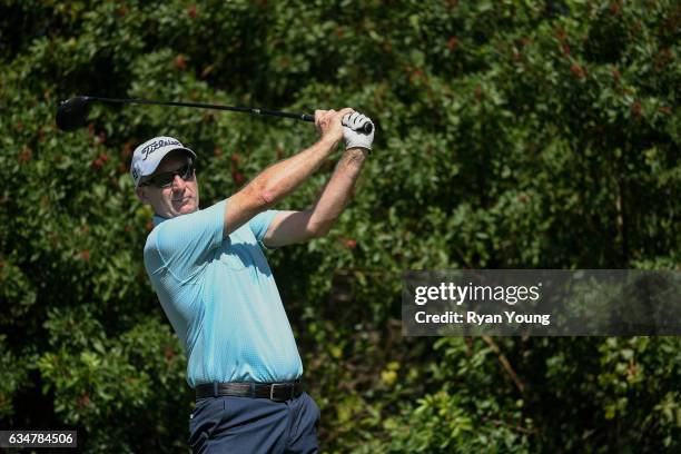 Phillip Price tees off on the 15th hole during the second round of the PGA TOUR Champions Allianz Championship at The Old Course at Broken Sound on...