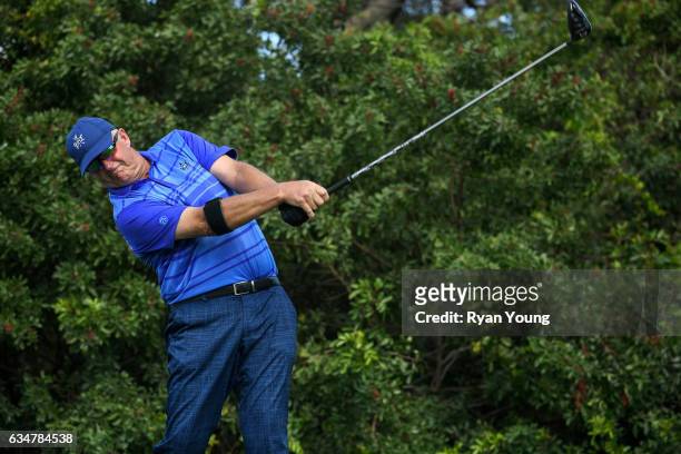 Sandy Lyle tees off on the 15th hole during the second round of the PGA TOUR Champions Allianz Championship at The Old Course at Broken Sound on...