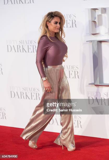 Katie Price attends the "Fifty Shades Darker" - UK Premiere on February 9, 2017 in London, United Kingdom.
