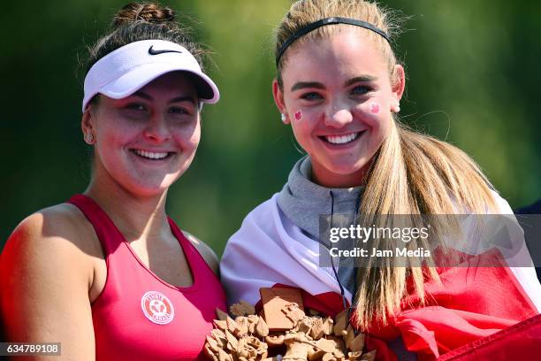 Bianca Andreescu and Charlotte Robillard-Millete of Canada, celebrate after the Fed Cup 2017 Americas Zone Group I, during the final day of the...