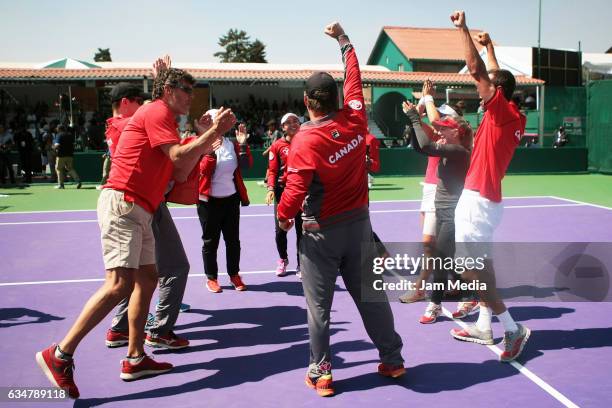 Members of the Canada National team, celebrate after winning the Fed Cup 2017 Americas Zone Group I, during the final day of the Tennis Fed Cup,...