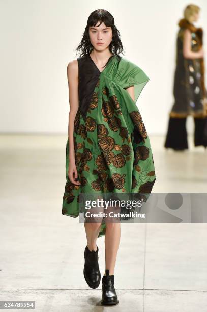 Model walks the runway at the Creatures of the Wind Autumn Winter 2017 fashion show during New York Fashion Week on February 11, 2017 in New York,...