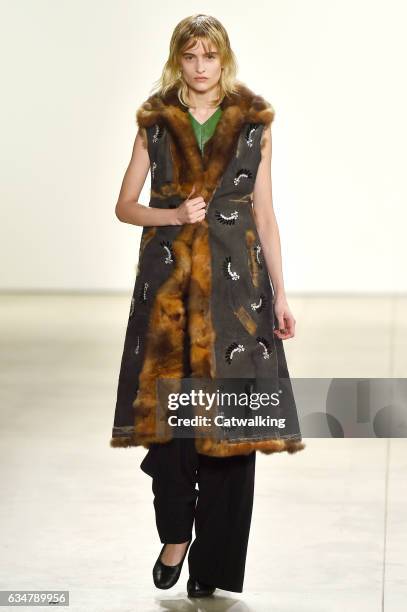 Model walks the runway at the Creatures of the Wind Autumn Winter 2017 fashion show during New York Fashion Week on February 11, 2017 in New York,...