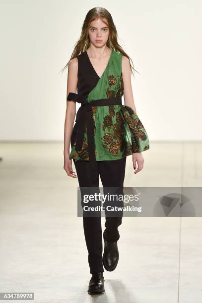 Model walks the runway at the Creatures of the Wind Autumn Winter 2017 fashion show during New York Fashion Week on February 11, 2017 in New York,...