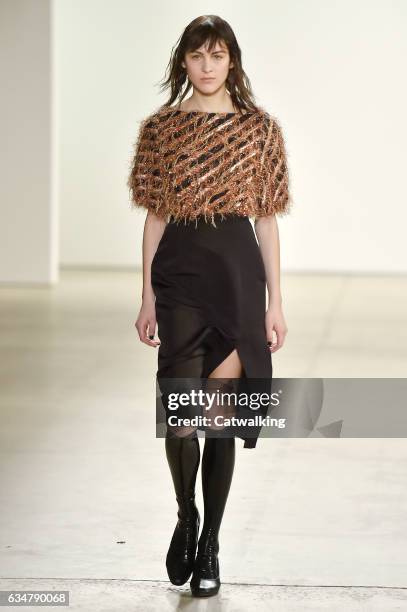 Model walks the runway at the Creatures of the Wind Autumn Winter 2017 fashion show during New York Fashion Week on February 11, 2017 in New York,...