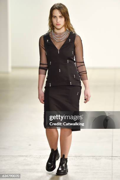 Model walks the runway at the Creatures of the Wind Autumn Winter 2017 fashion show during New York Fashion Week on February 11, 2017 in New York,...