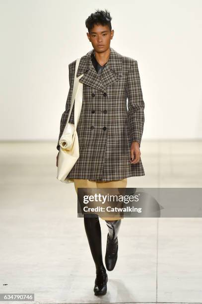 Model walks the runway at the Creatures of the Wind Autumn Winter 2017 fashion show during New York Fashion Week on February 11, 2017 in New York,...