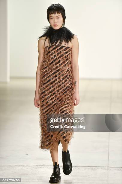 Model walks the runway at the Creatures of the Wind Autumn Winter 2017 fashion show during New York Fashion Week on February 11, 2017 in New York,...