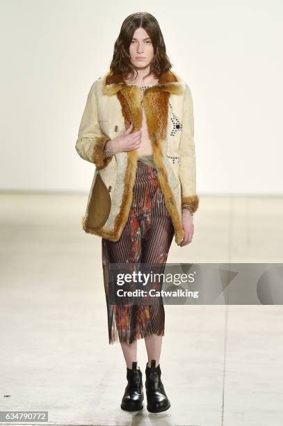 Model walks the runway at the Creatures of the Wind Autumn Winter 2017 fashion show during New York Fashion Week on February 11, 2017 in New York,...