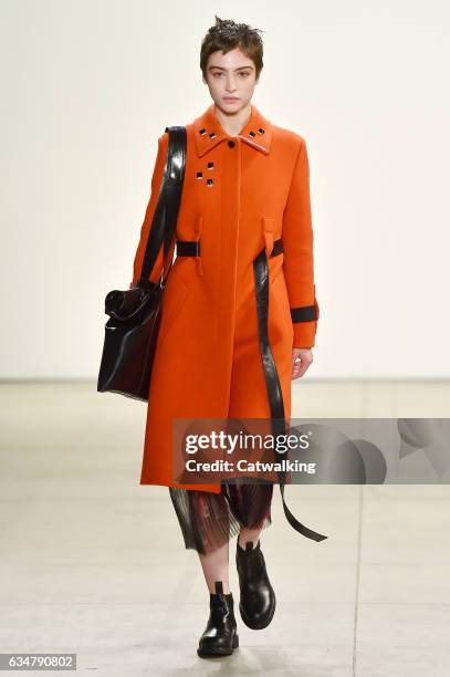 Model walks the runway at the Creatures of the Wind Autumn Winter 2017 fashion show during New York Fashion Week on February 11, 2017 in New York,...