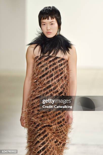 Model walks the runway at the Creatures of the Wind Autumn Winter 2017 fashion show during New York Fashion Week on February 11, 2017 in New York,...