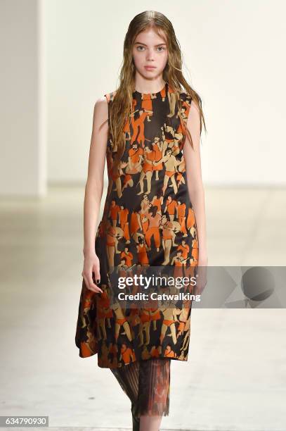 Model walks the runway at the Creatures of the Wind Autumn Winter 2017 fashion show during New York Fashion Week on February 11, 2017 in New York,...