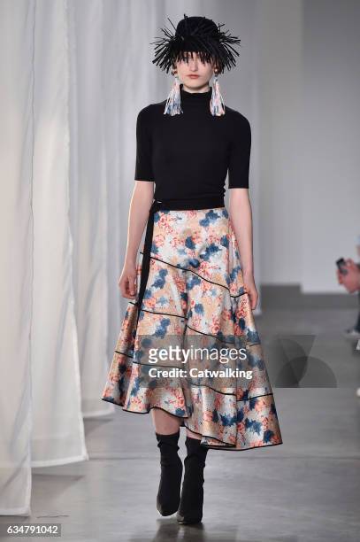 Model walks the runway at the CG by Chris Gelinas Autumn Winter 2017 fashion show during New York Fashion Week on February 11, 2017 in New York,...