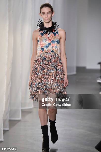 Model walks the runway at the CG by Chris Gelinas Autumn Winter 2017 fashion show during New York Fashion Week on February 11, 2017 in New York,...
