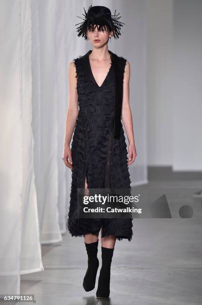 Model walks the runway at the CG by Chris Gelinas Autumn Winter 2017 fashion show during New York Fashion Week on February 11, 2017 in New York,...