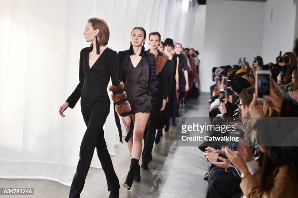 Models walk the runway at the CG by Chris Gelinas Autumn Winter 2017 fashion show during New York Fashion Week on February 11, 2017 in New York,...
