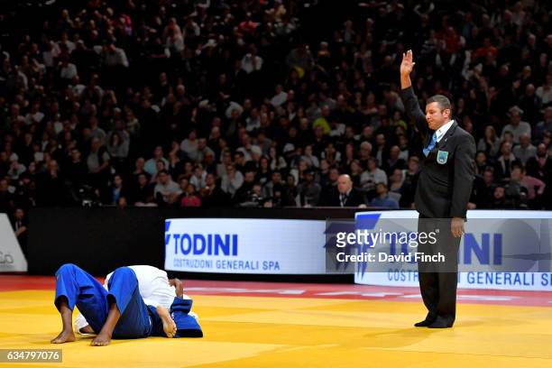 Rio Olympic u63kg gold medallist, Tina Trstenjak of Slovenia defeated 2014 World champion, Clarisse Agbegnenou of France with a hold for ippon during...