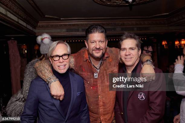 Designer Tommy Hilfiger, artist Greg Polisseni and Andy Hilfiger attend Andy Hilfiger Presents ARTISTIX by Greg Polisseni at The Jane Hotel on...