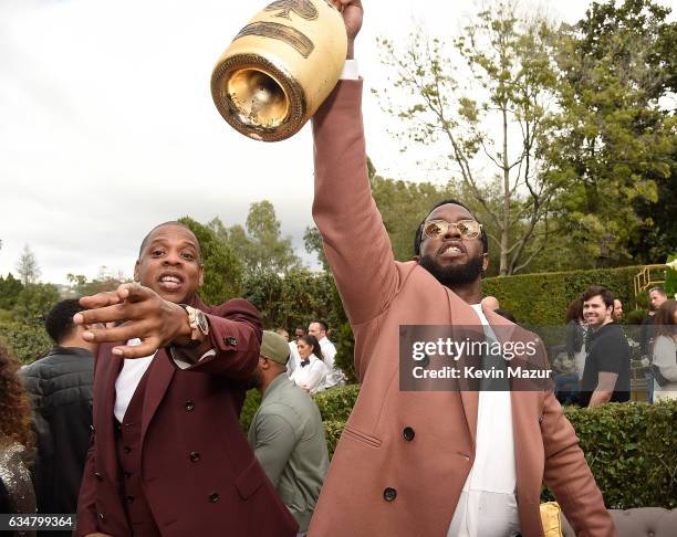 Jay Z and Sean Combs attend 2017 Roc Nation Pre-GRAMMY brunch at Owlwood Estate on February 11, 2017 in Los Angeles, California.